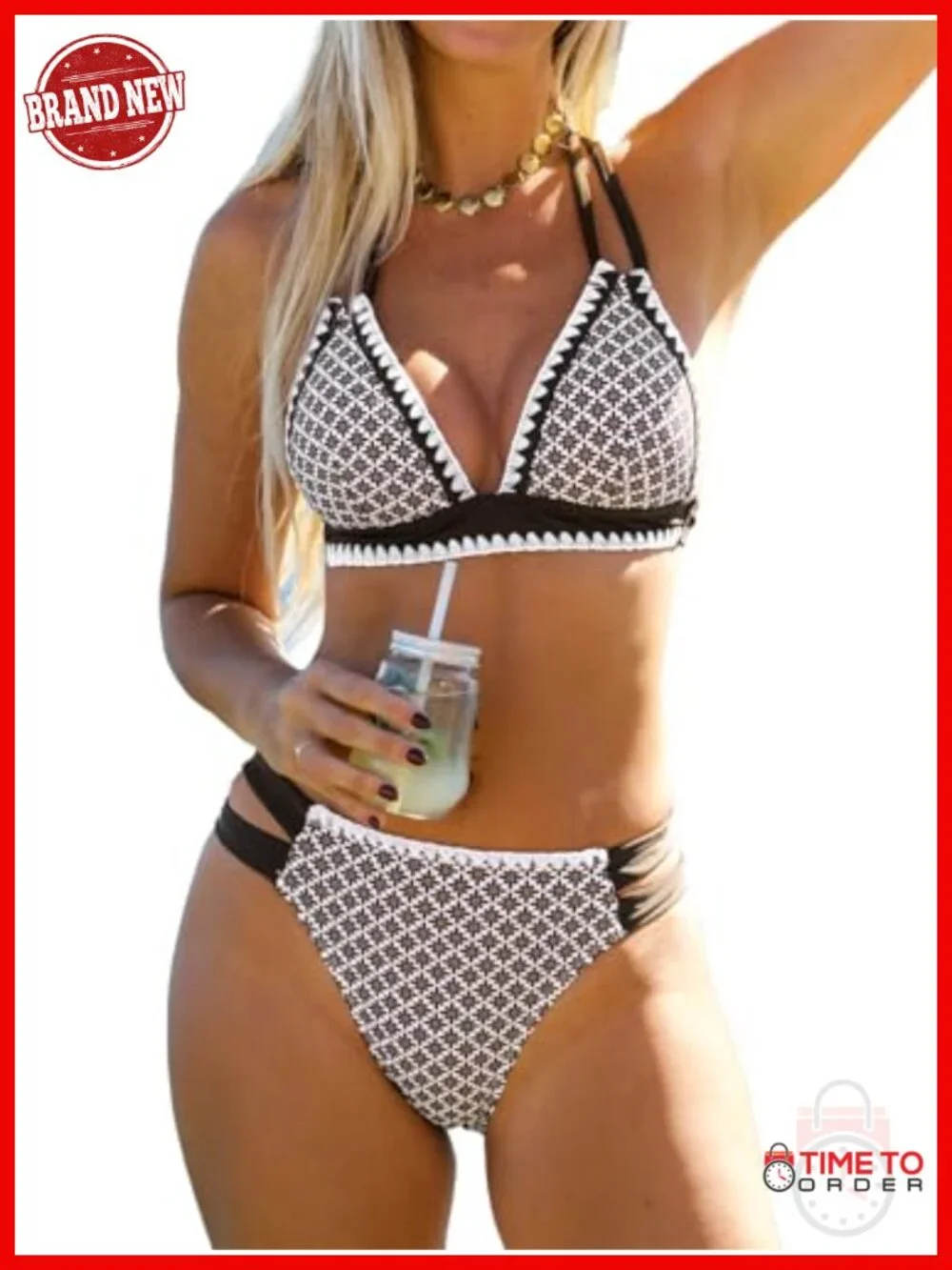 Halter V Neck Bikini Set with Cutout Side and Removable Soft Cups Cheeky Bottom